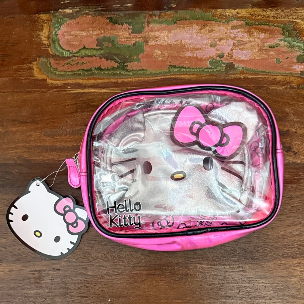 Hello Kitty Pink and White Transparent Pouch with two pouches inside.